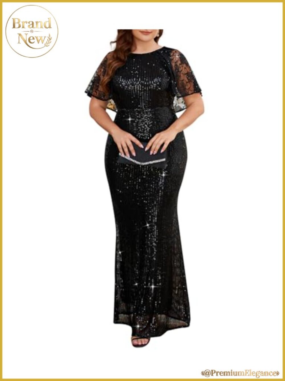 Plus Size Sequin Mesh Bodycon Formal Maxi Evening Gown Dress
